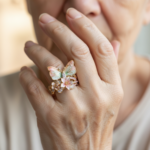 Dabiskā Spilgtā Taureņu Gredzens ar Zirkoniju