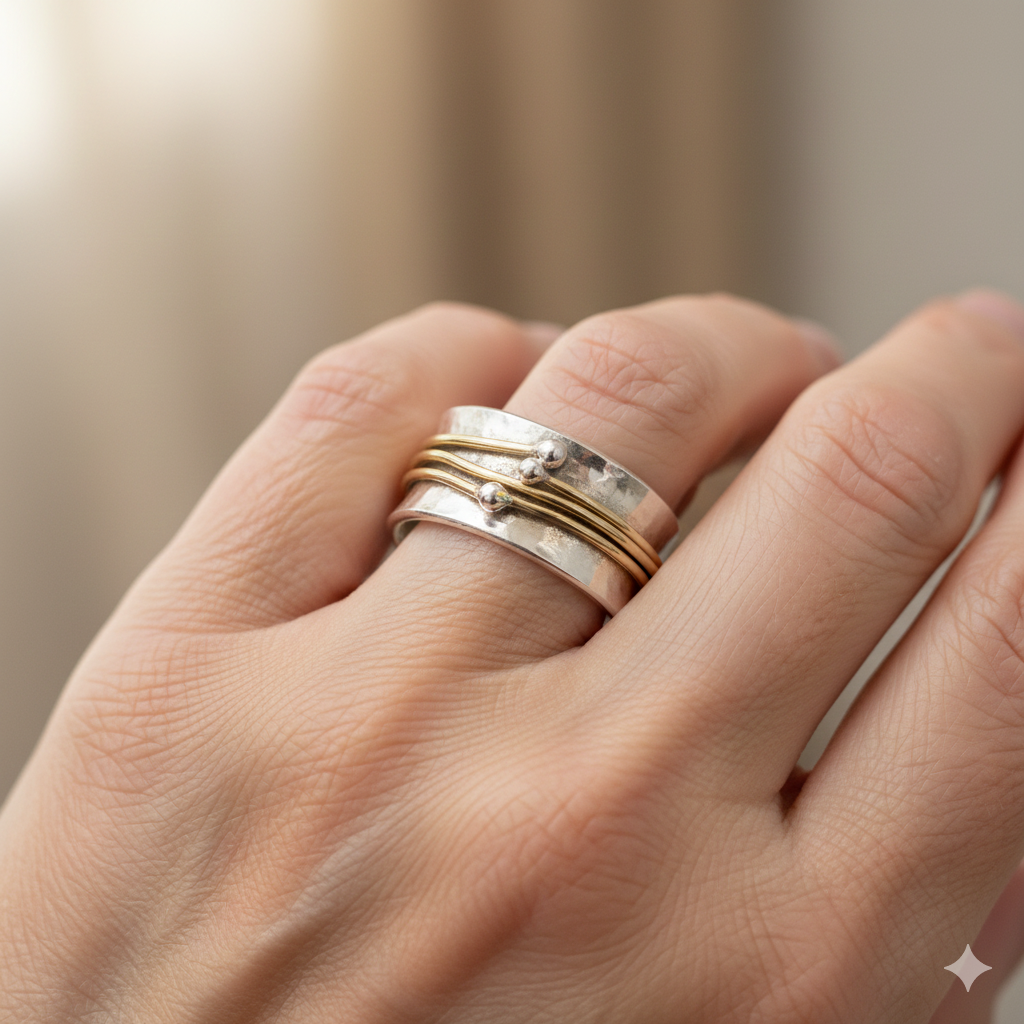 Anel Vintage Dourado ar Slāņiem Sudraba Krāsā