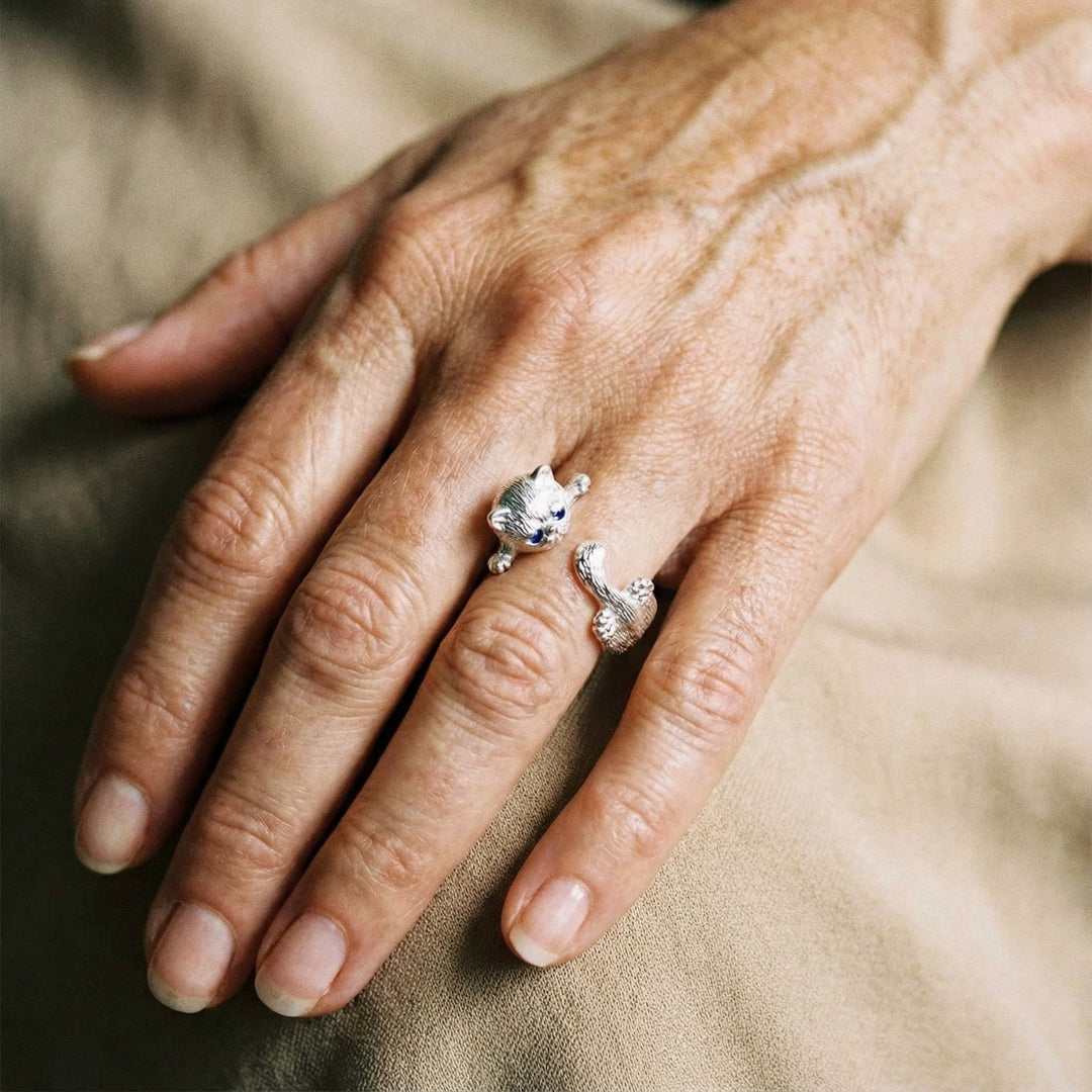 Regulējams Gredzens no 925. Marka Sudraba ar Kaķēnu