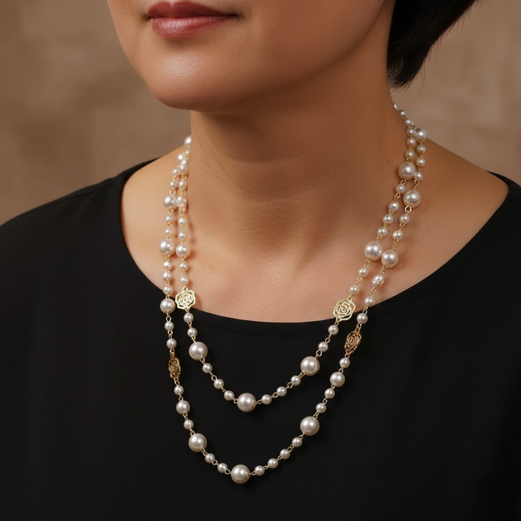 Elegants zelta kaklarota ar pērli