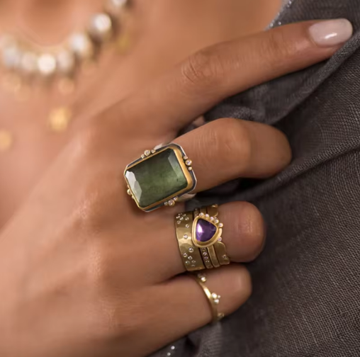 Anel Kvadrāts Retro Franču ar Kristālu