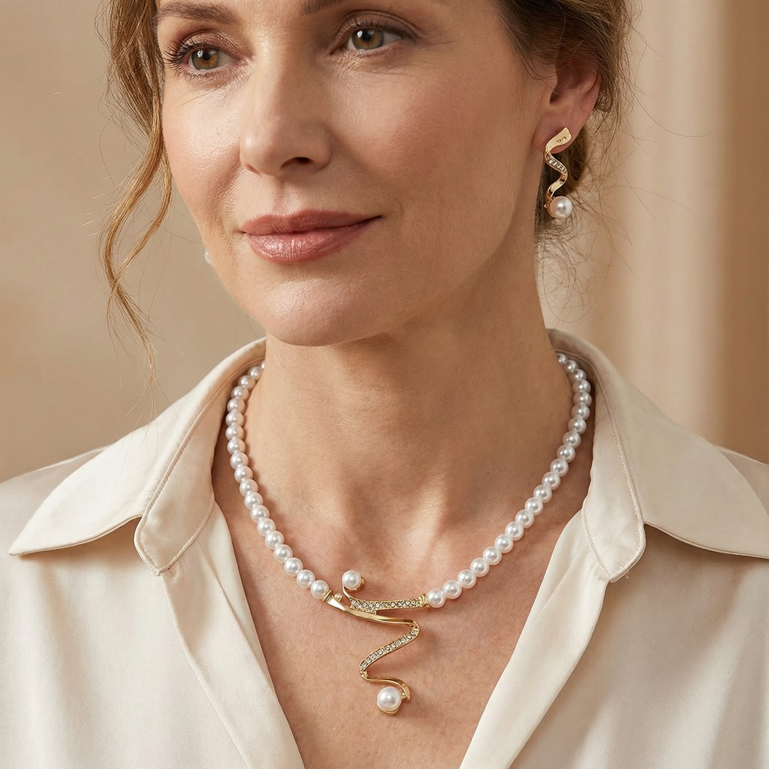 Dabīgu Pērļu Kaklarota un Auskari