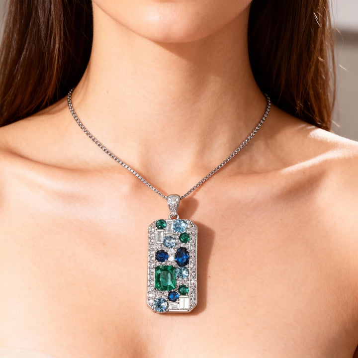 Zils un Zaļš Spīdīgs Kaklarota